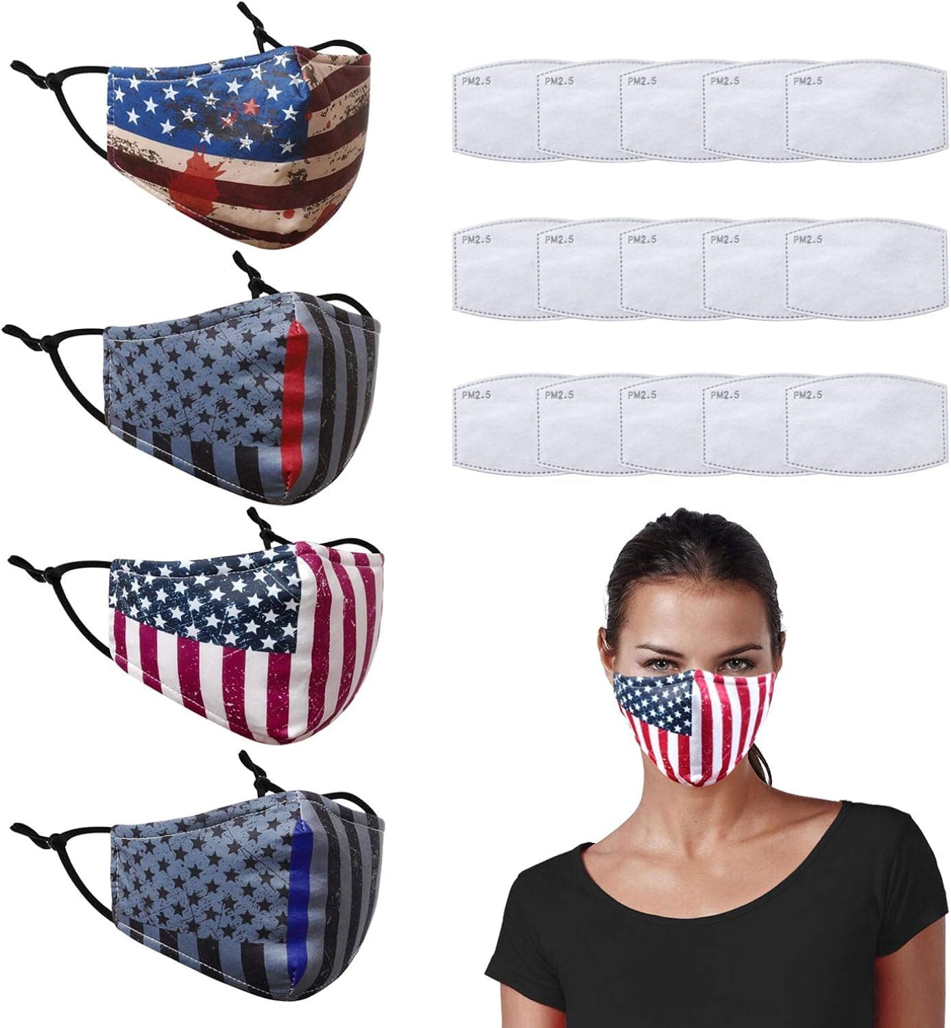 4 pcs 3 Layers Warm Face Covering Mask Warm Washable Reusable Cotton Winter Mask with 15 Pcs Carbon Filter (Adult mix-01)…