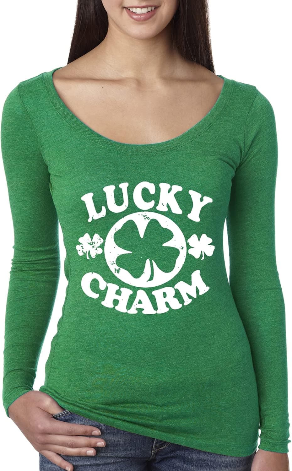 Lucky Charm Classic Vintage St. Patrick's Day Womens Scoop Long Sleeve Top