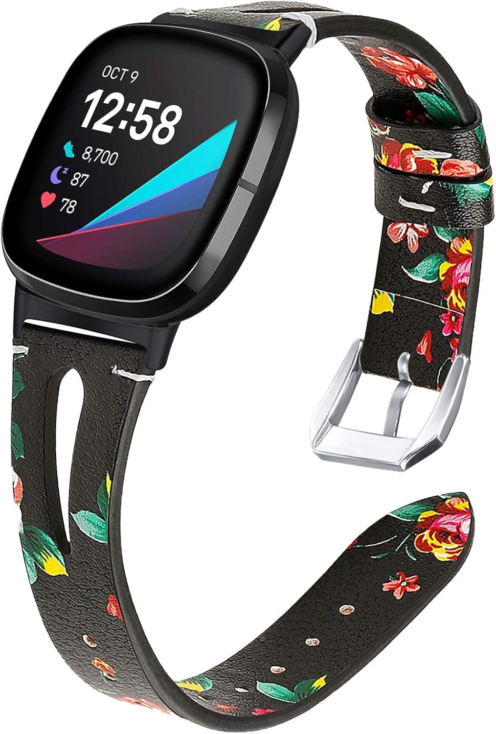 DAIKA Leather Bands Compatible with Fitbit Sense/Versa 3, Soft Slim Leather Replacement Wristband Bracelet Strap Accessories for Sense Advanced Smartwatch