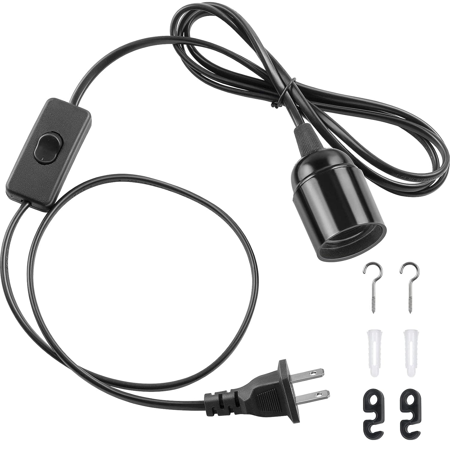 DiCUNO E26 Hanging Lantern Extension Cord Cable, Light Socket On Off Inline Cord Switch Control Lamp, 6.6 Feet (2M), Black, 1-Pack