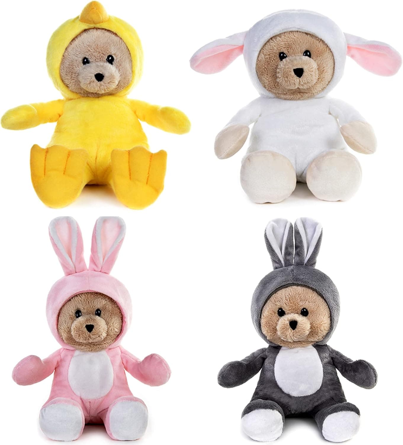 My OLi 7" Easter Bears Pack of 4 Stuffed Costumed Teddy Bears: Bunny, Chicken and Sheep with Flippable Hats Easter Gifts for Babies Kids Boys Girls