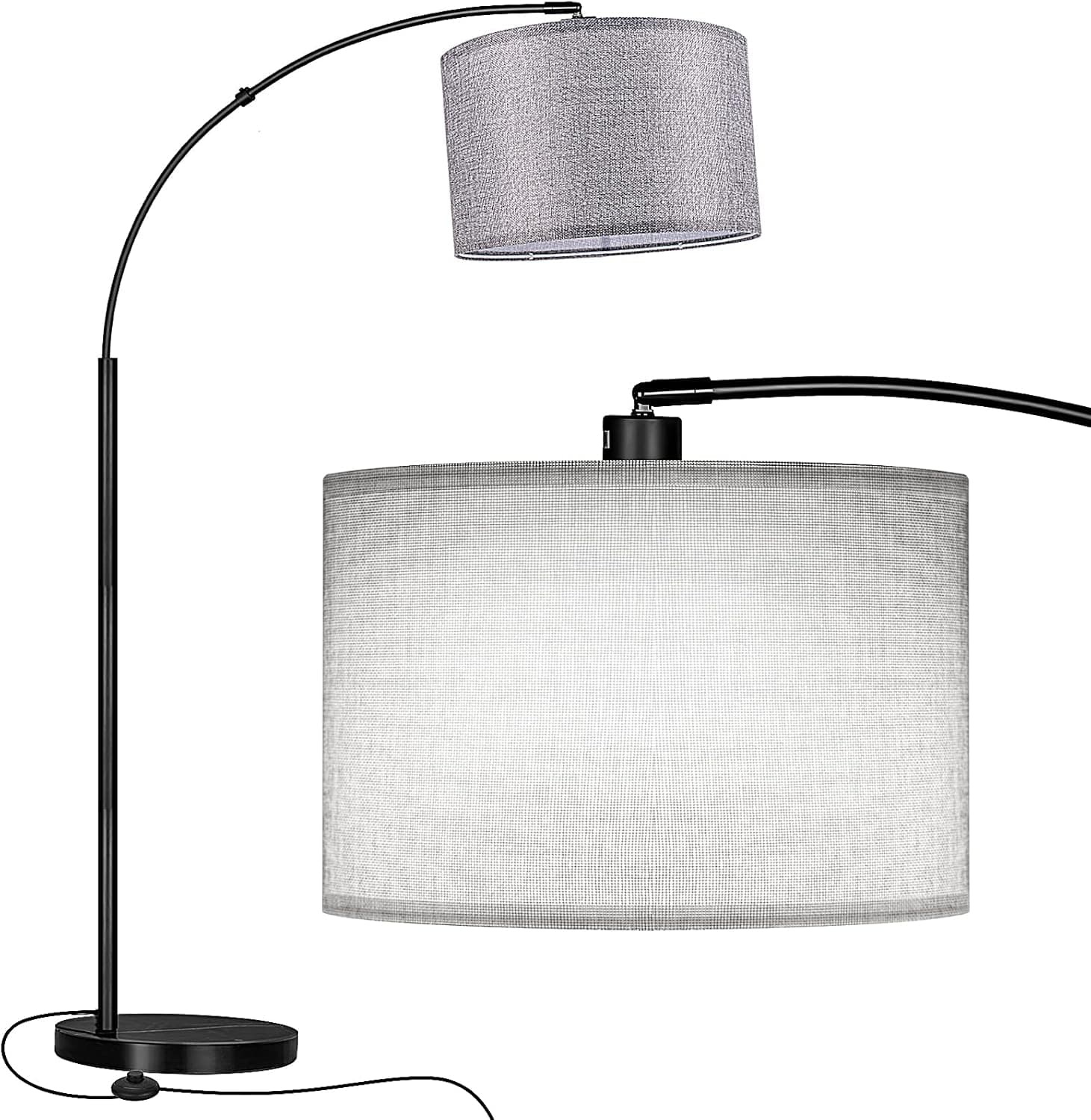 MoMyofdy 77" Arc Floor Lamps w. Marble Base, Arched Floor Lamp for Living Room, Over Coach Tall Lamps with Foot Switch, Standing Lamp for Bedroom, Gray