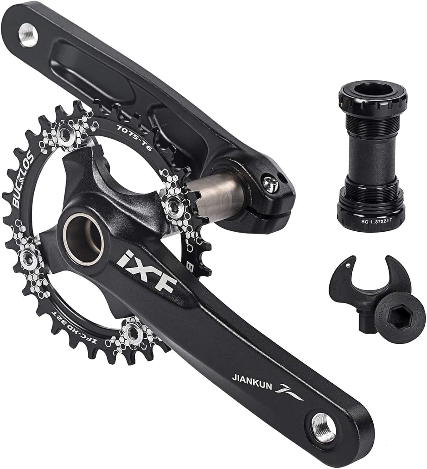 BUCKLOS 104 BCD 32T 34T 36T 38T Mountain Bike 170mm Crankset, Aluminum Alloy MTB Crank Set Round Oval Narrow Wide Chainring Bottom Bracket Bolts, fit Shimano, FSA Gaint