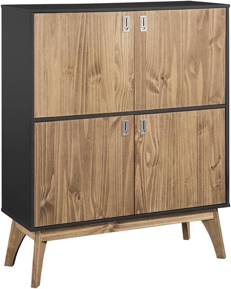 Manhattan Comfort Jackie Tall Midcentury Rustic Standing Storage Cabinet, Dark Grey/Natural Wood