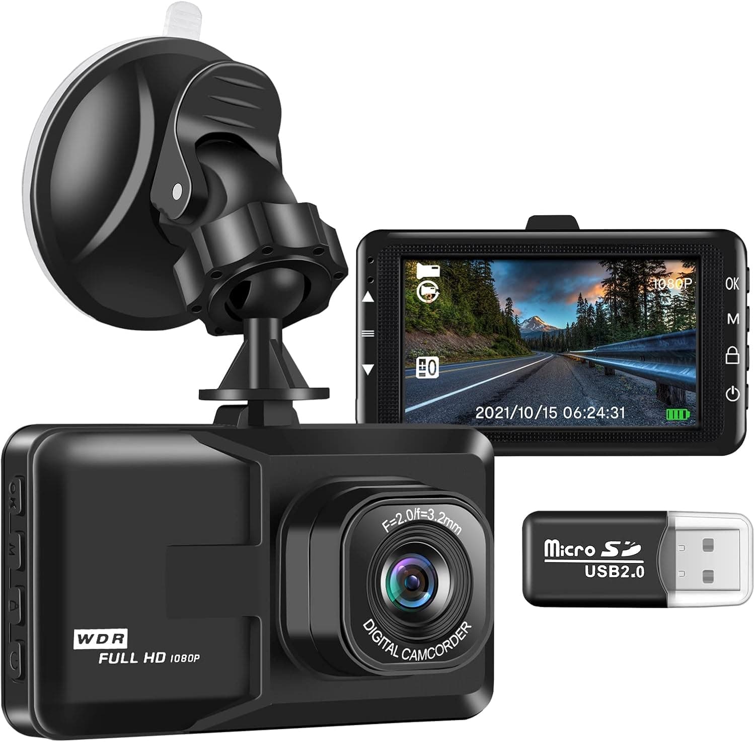 Car Dash Cam, Front Dash Camera for Car, 3 Inch LCD Screen, 1080P FHD DVR Dash Cam Front, 170° Wide Angle, Gravity Sensor, WDR, Loop Recording, Motion Detection