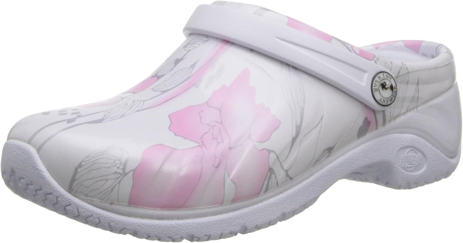 AnyWear Women's Zone Clog, White/Pink Flower, 10 M US