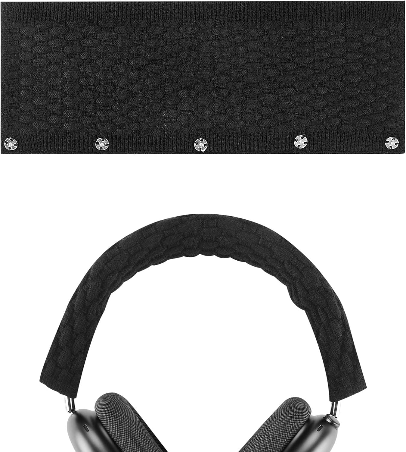 Geekria Knit Fabric Headband Pad Compatible with APPL AirPod Max Headphone Replacement Headband/Headband Cushion/Replacement Pad Repair Parts (Black L)