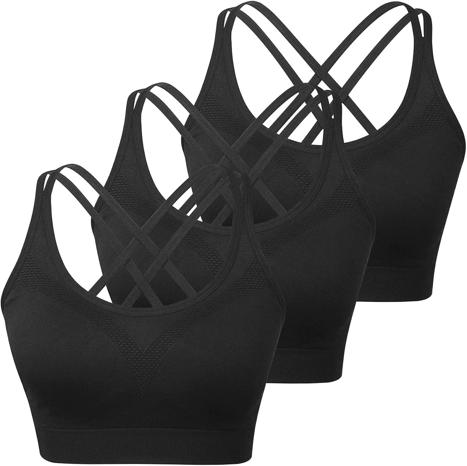 Womens Sports Bras - Cross Back Padded Wirefree Comfort Workout Bras for Yoga Fitness 3 Pack