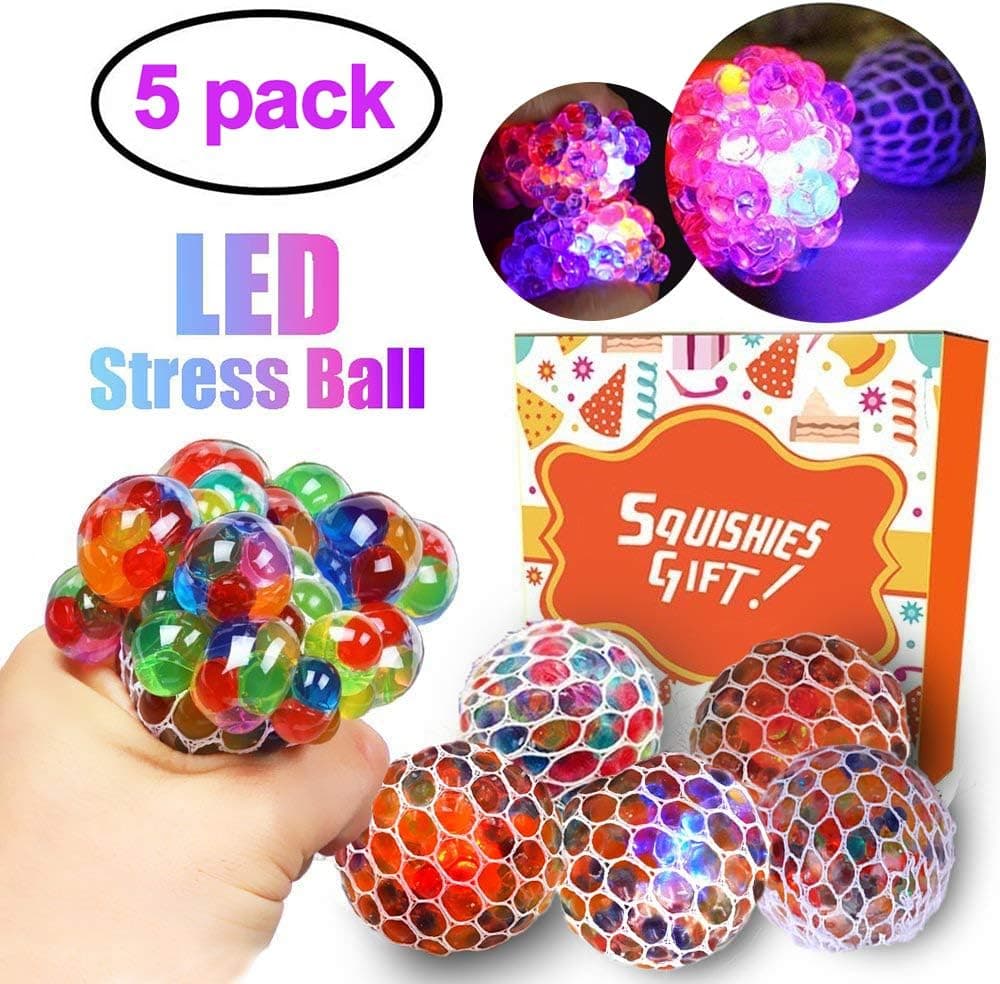 LANDYLO 5 Pack Mesh Stress Ball LED Light Up Glowing Squeeze Grape Anxiety Relief Toys Play Balls Party Favors for Kids Boys Girls Adults Autistic Children ADHD Anxiety Autism Hand Therapy