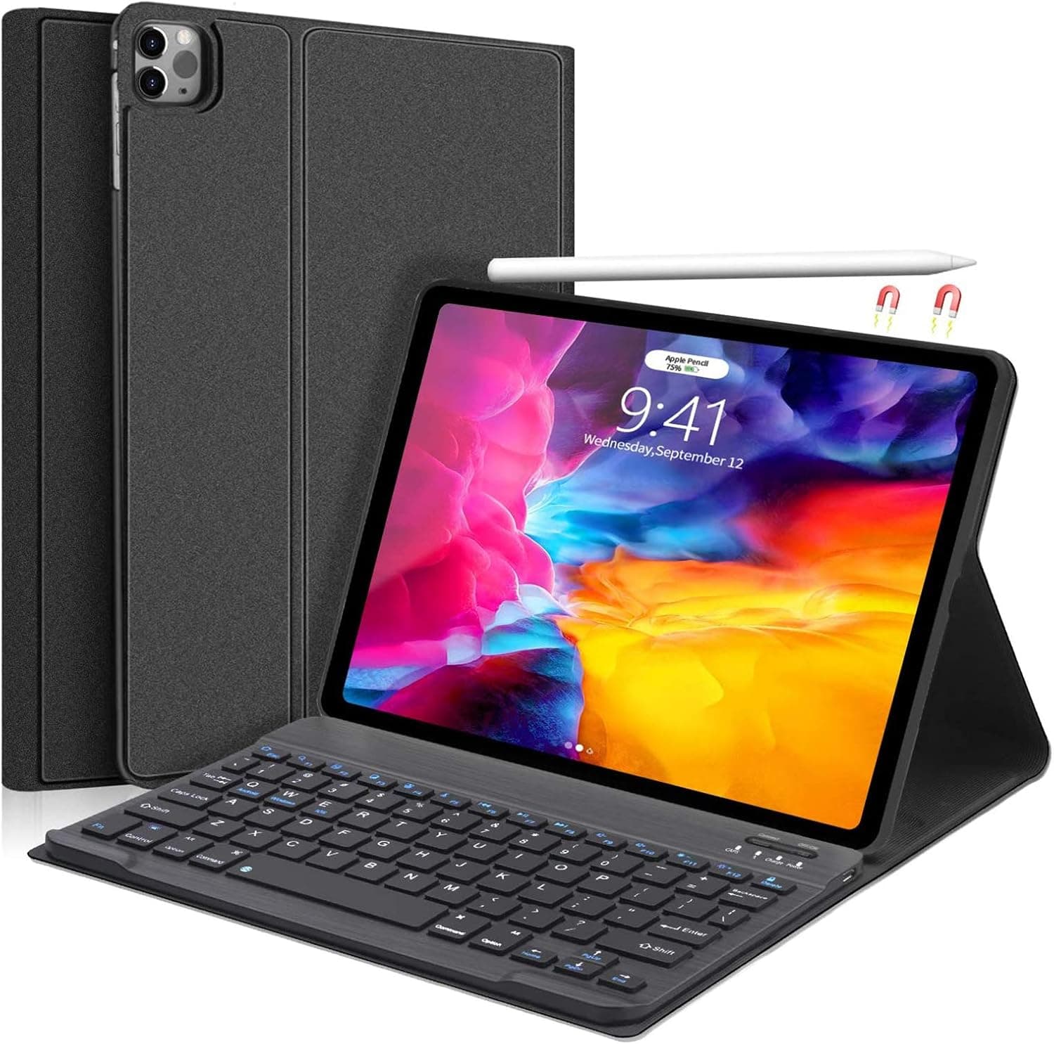 SENGBIRCH Wireless Keyboard Case for iPad Air 4/10.9 Inch, iPad Pro 11 Inch Case with Keyboard, Bluetooth Detachable Keyboard with Protective Cover [Support Apple Pencil Charging] - Black