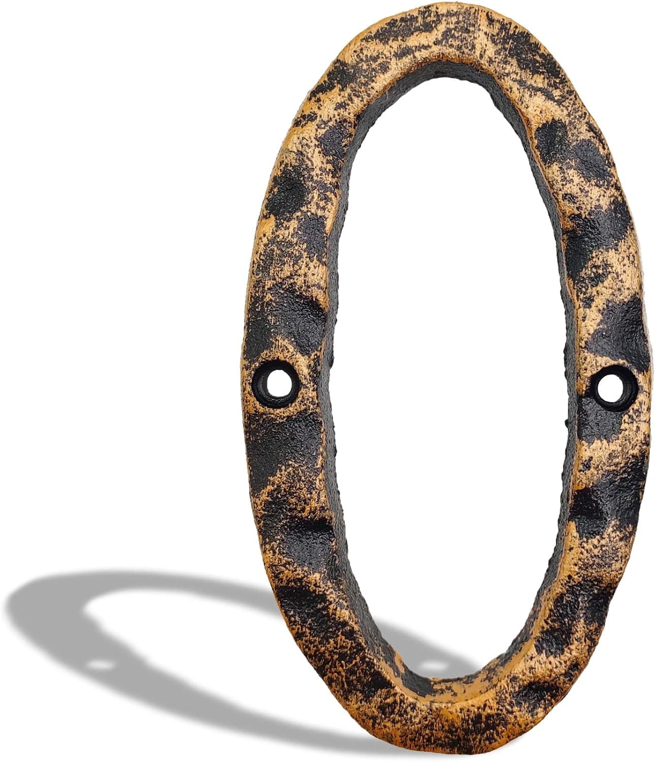 5.5 Inch House Address Numbers- Solid Cast Iron Metal Door Gate Number- Unique Hammer Appearance with Individual Irregular Handcraft Antique Brass Finish-Number 0