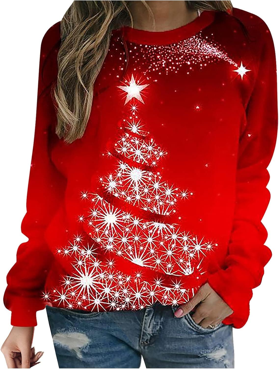 WUHOVILA Christmas Shirts for Women Gnome Reindeer Graphic Plaid Splicing Tops Long Sleeve Sweater Plus Size Trendy Sweatshirts