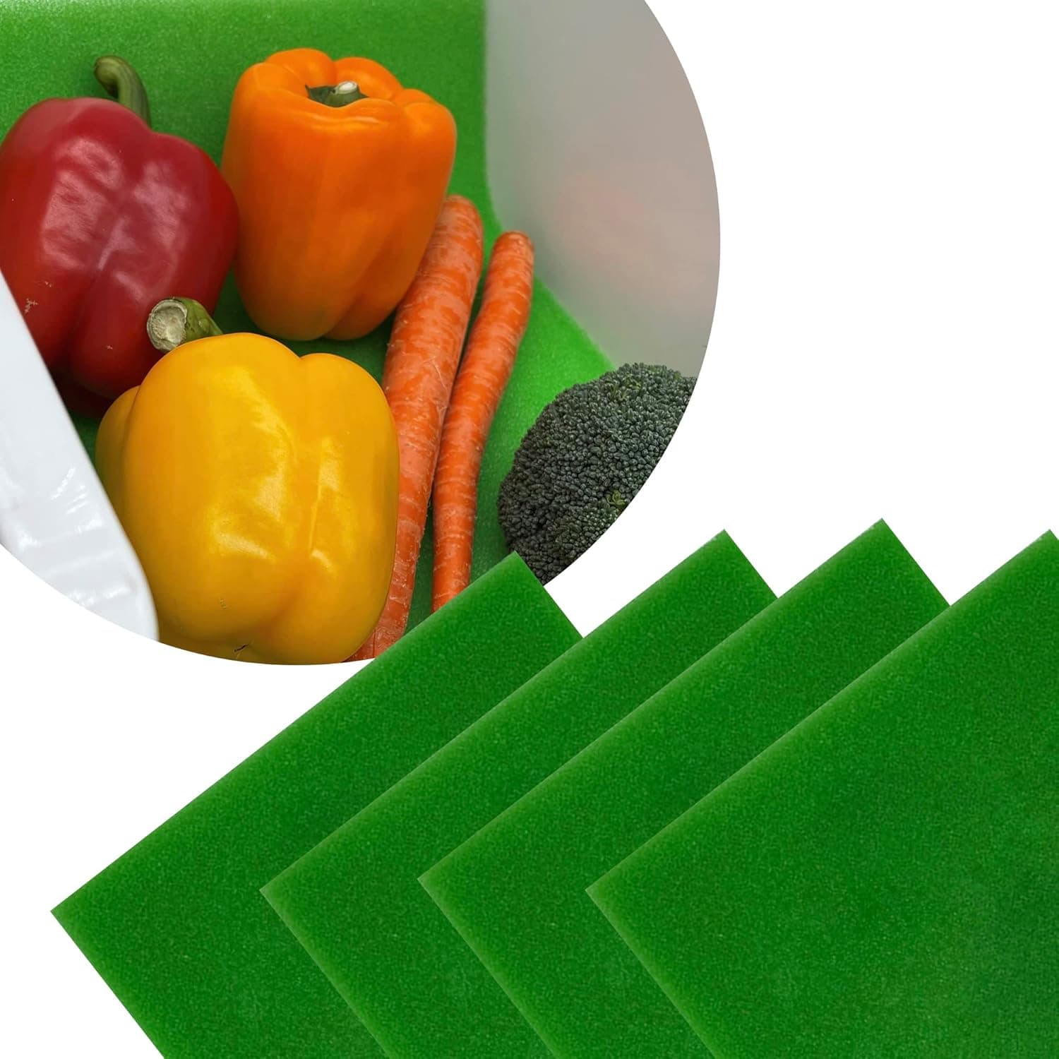 Bluapple FreshMats 4-Pack, 12" x 15" Cuttable, Washable, & Reusable Sponge Refrigerator Fruit & Vegetable Shelf Liner to Keep Produce Fresh Longer, Anti-Bruising, Promotes Air Circulation