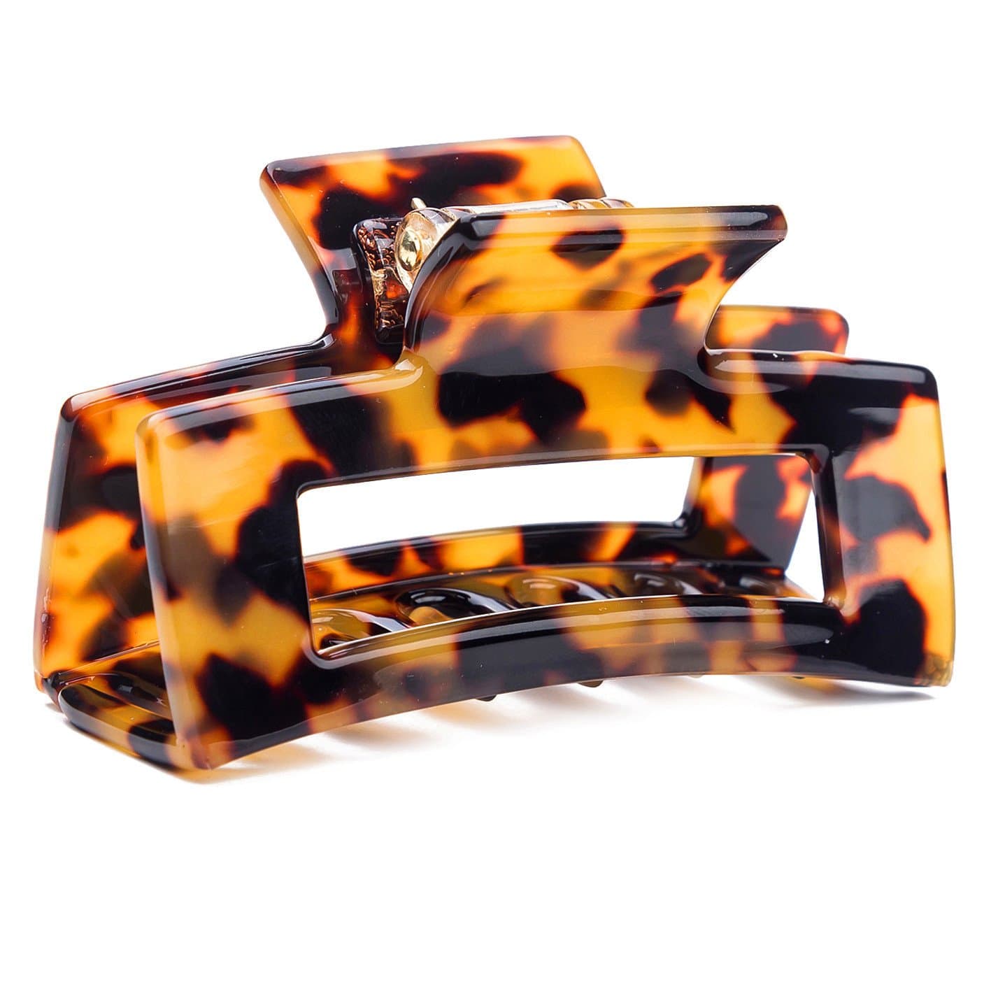 Prettyou Handmade Celluloid French Design Hollow Rectangle Barrettes Tortoise Shell Hair Claw Luxury Fashion Accessories Hair Clip for Women (A)