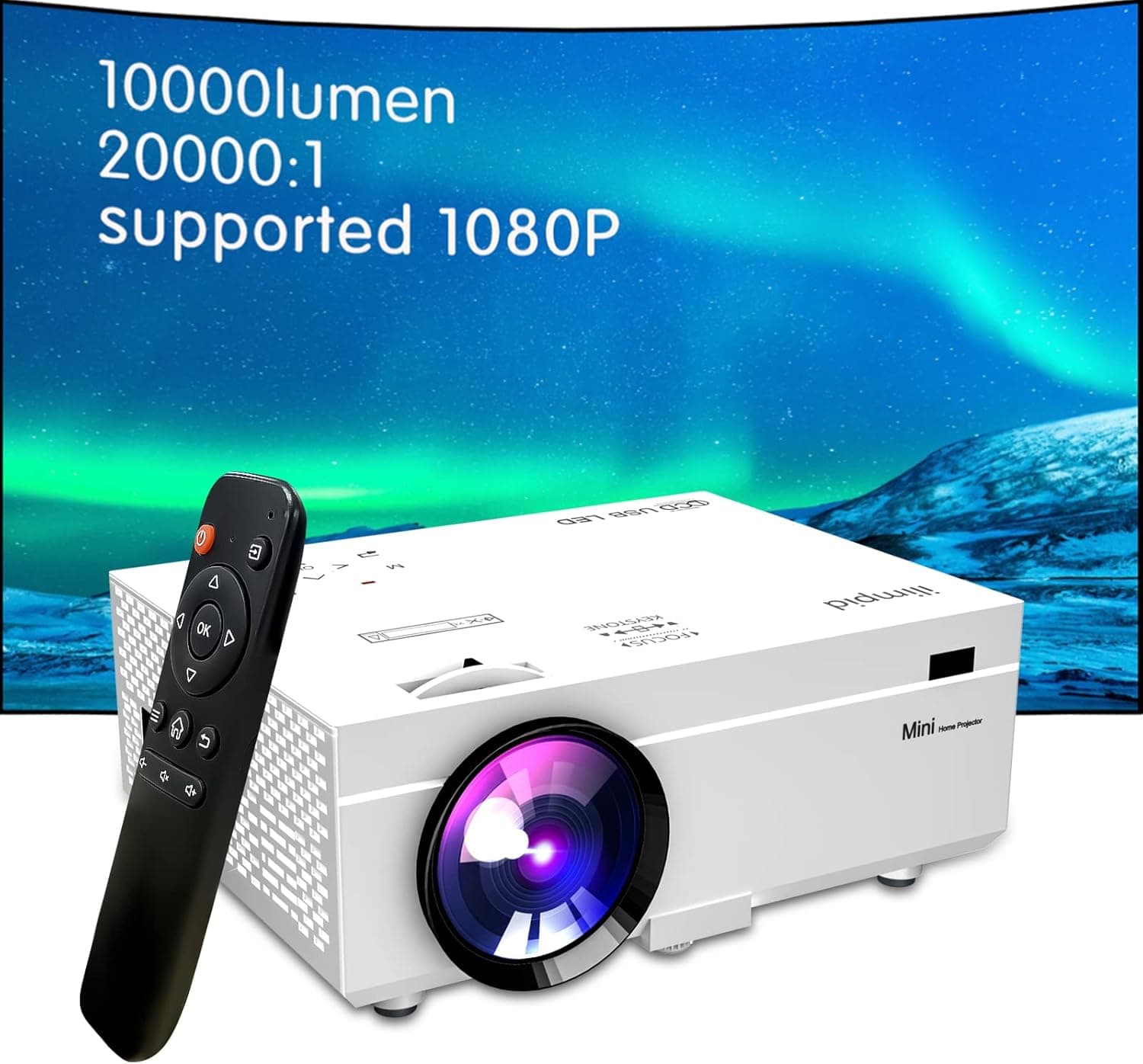 Projector 9500 Lumens Portable Video Projector, 200“ Screen Full HD 1080P Enhanced Mini Movie Projector, Compatible with HDMI USB Smartphone TV Stick PC for Outdoor/Home Projection
