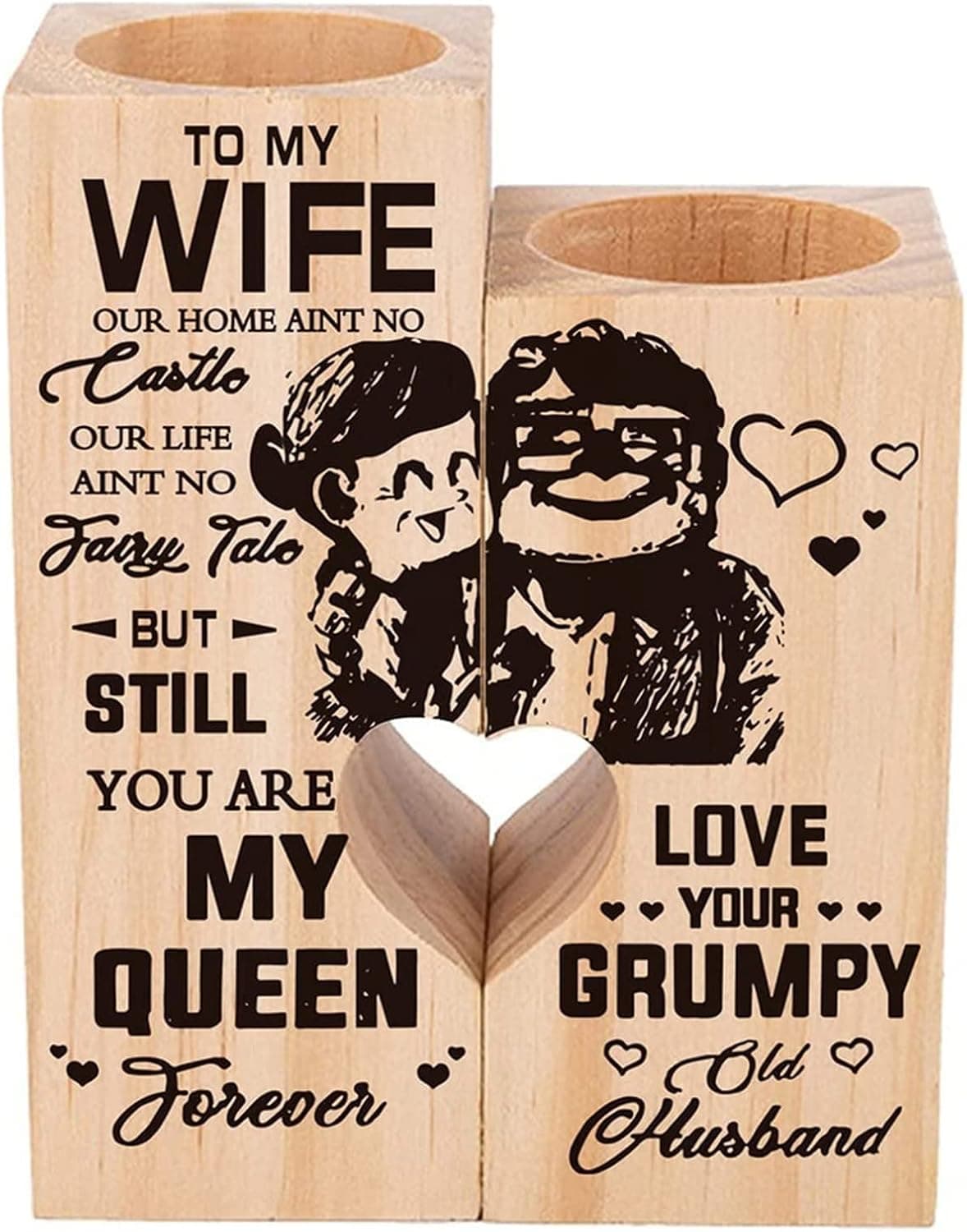 Wife Gifts from Husband, Tea Light Candle Holders, Wooden Candlestick HoldersTable Decoration, Romantic Valentine's Day Christmas Birthday Personalization Gift, You are My Queen Forever