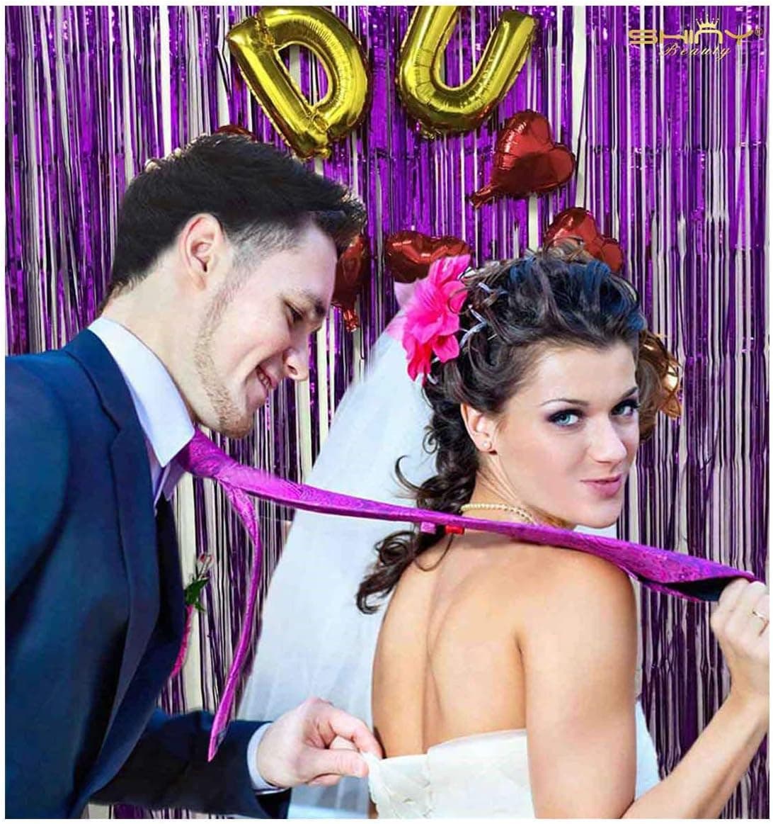 ShinyBeauty Tinsel-Foil-Fringe-Curtain-3FTX8FT-Purple,Metalic Hanging Fringe Curtain/Backdrop,Support Home Party Decoration