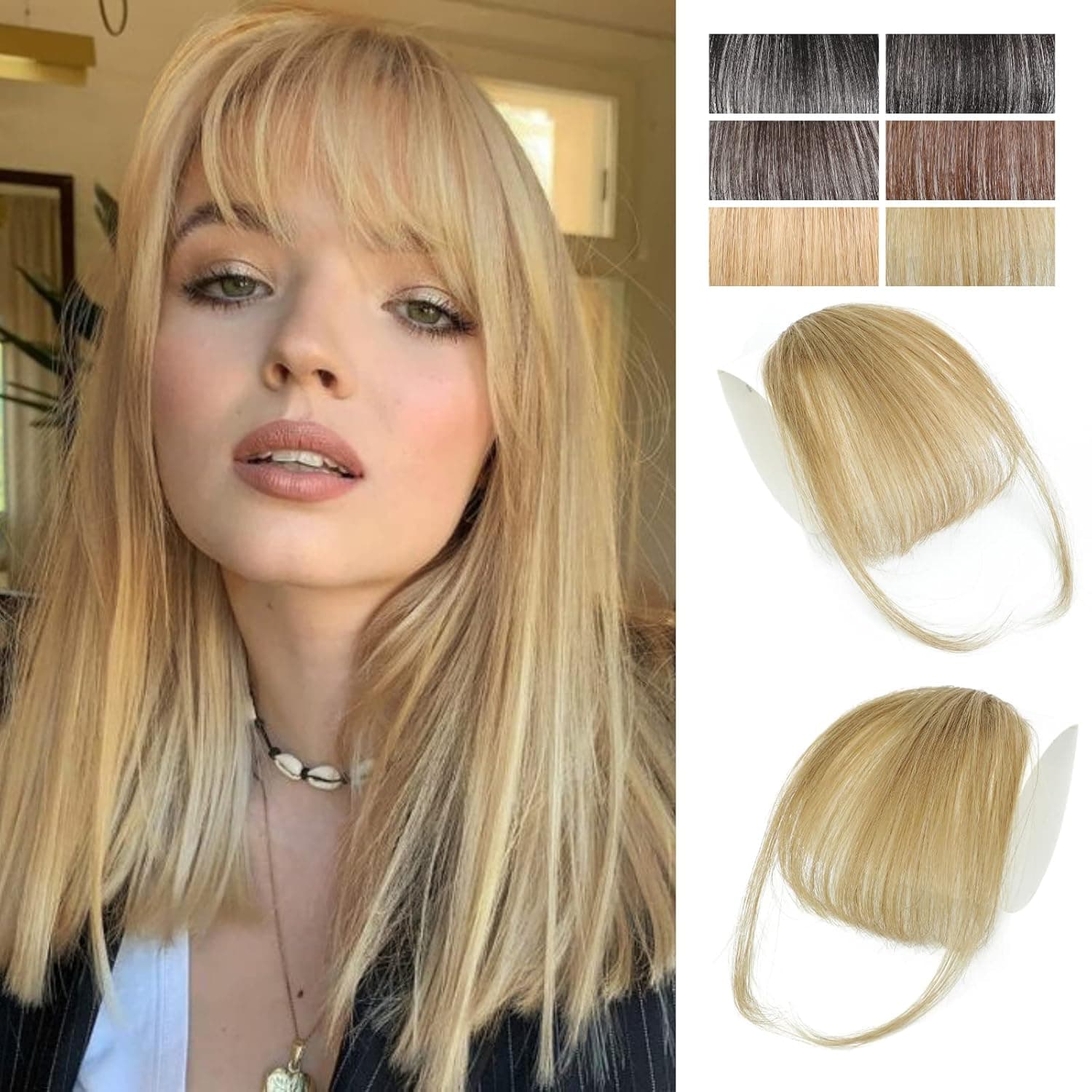 Bangs Hair Clip in Bangs 100% Human Hair Extensions Wispy Bangs French Bangs Fringe with Temples Hairpieces for Women Clip on Air Bangs Curved Bangs for Daily Wear(Wispy Bangs,Ash Blonde)
