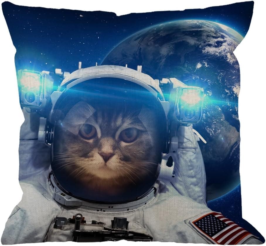 HGOD DESIGNS Cat Throw Pillow Cover Decorative Astronaut Cat Nebula Galaxy Outer Space Throw Pillow Cotton Linen Square Pillow Case for Men/Women/18x18 inch Blue Black and White