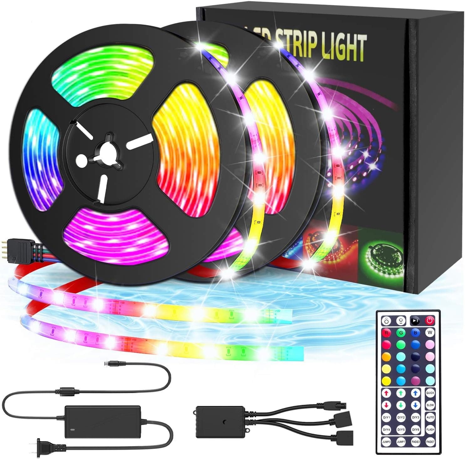 KYCHDY Led Strip Lights, 32.8Ft 10m Decoration 5050 RGB Light Strip Kits with IR Remote Control 12V Power Supply Flexible Color Changing LED Strip for Bedroom TV Home Party, Rgb Red, Green, Blue