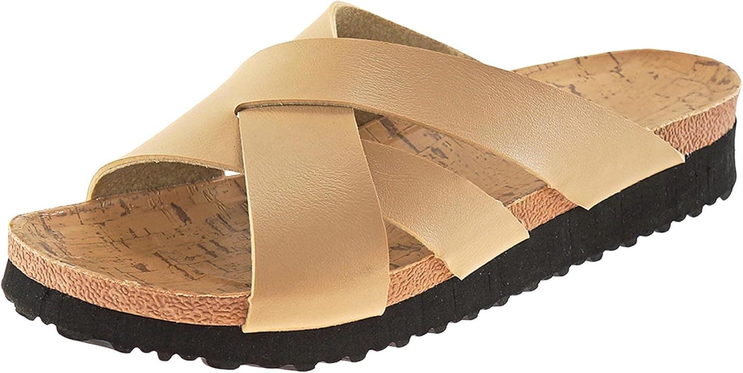 Cambridge Select Women's Crisscross Platform Slip On Slide Sandal (8 B(M) US, Beige)