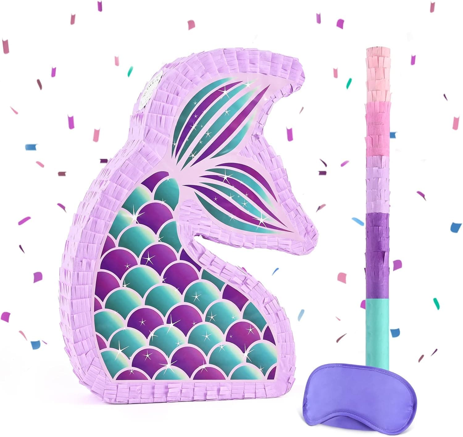 Mermaid Pinata - Mermaid Party Supplies Pinata Bundle with Blindfold and Bat for Girls Kids Ocean Theme Birthday Party Game Carnival Activity Decorations (15.7" x 12.2" x 3.1")