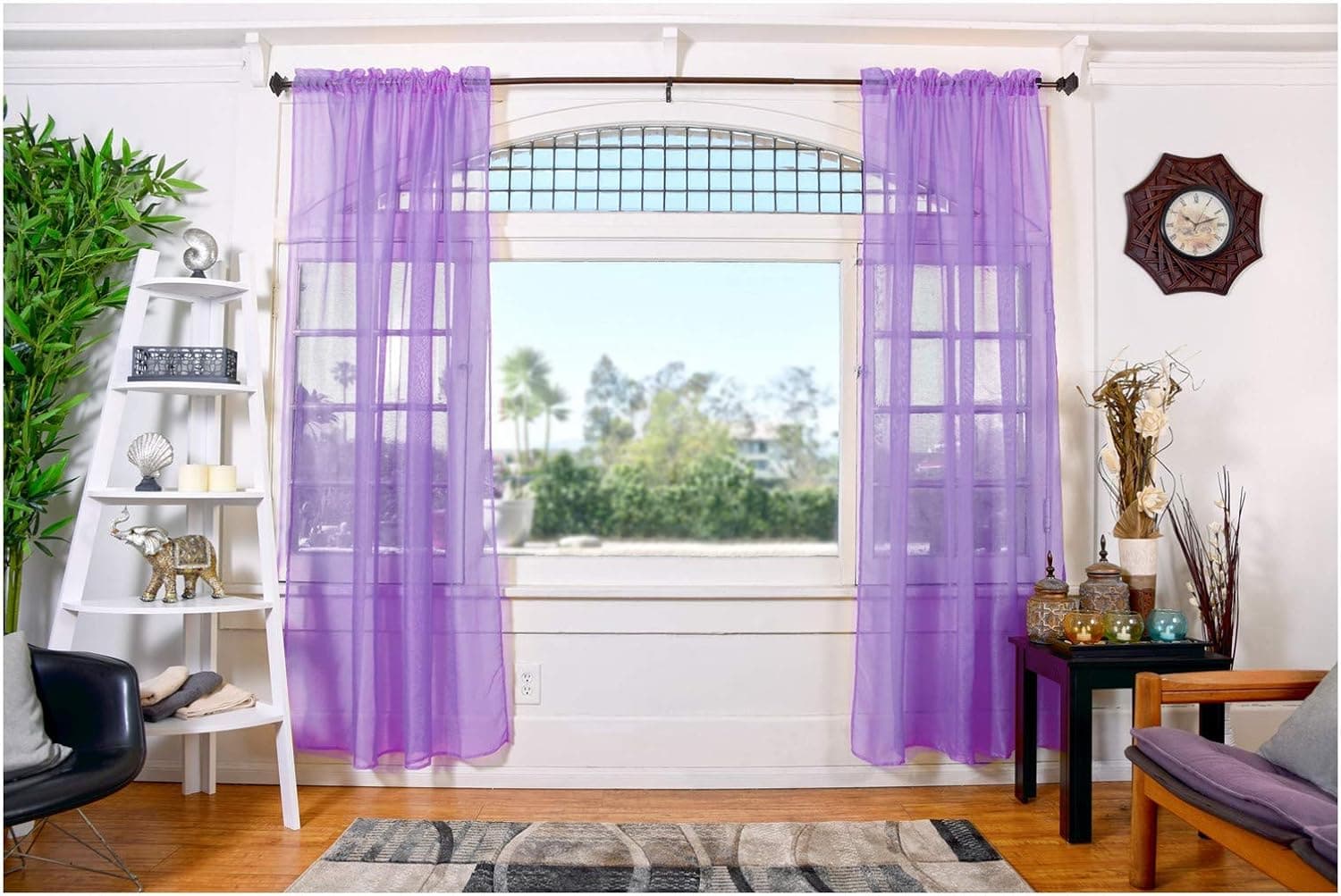 All American Collection Doli Sheer Curtains | Two 54" x 84" Panels (Lavender)