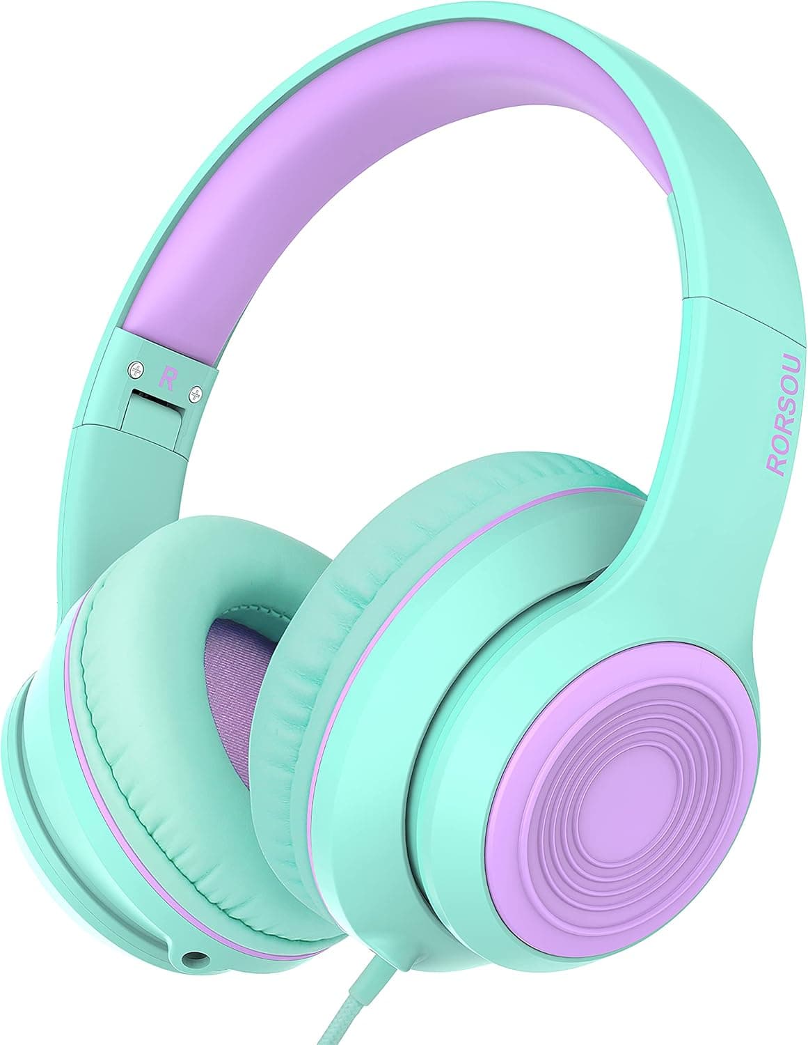 RORSOU K9 Kids Headphones with Microphone, Folding Stereo Bass Headset with 1.5M No-Tangle Cord for Children/Teens/School/Adults, Portable Wired Headphones for Smartphone Tablet Computer MP3/4 (Green)
