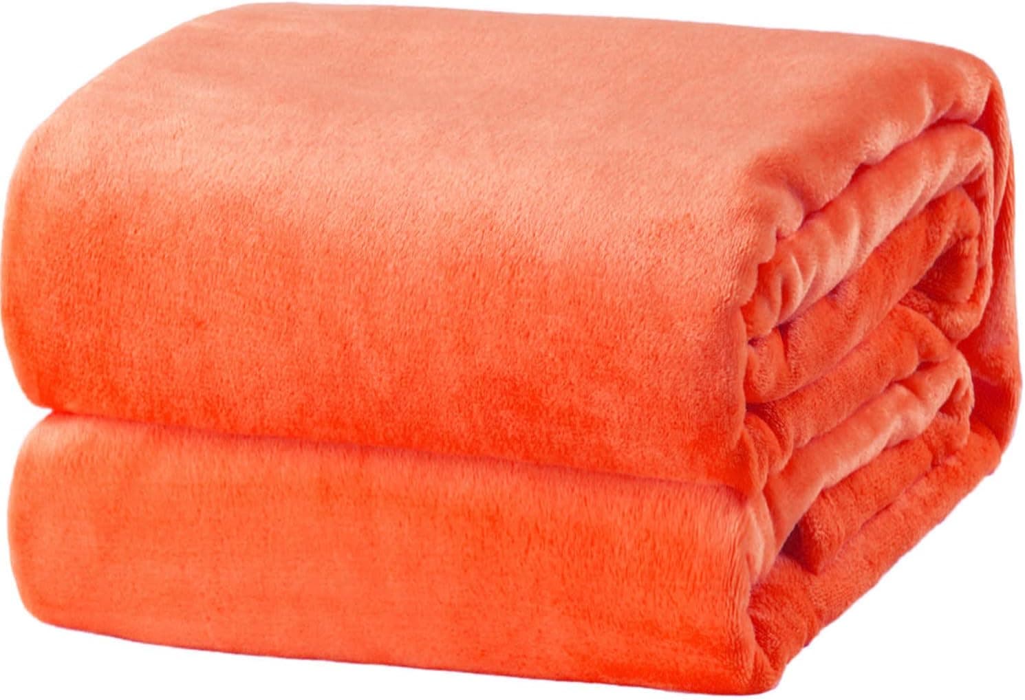Bedsure Fleece Blanket Throw Size Bright Orange Fall Color Lightweight Throw Blanket Super Soft Cozy Luxury Bed Blanket Microfiber