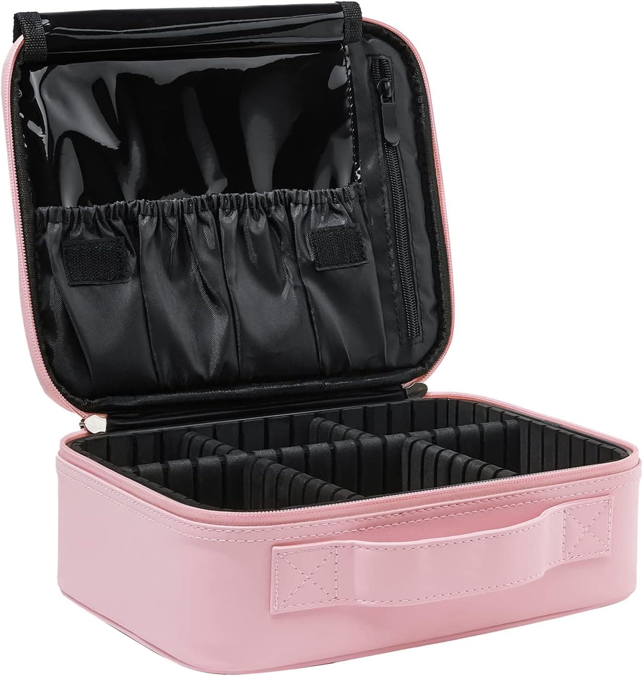 VASKER Makeup Organizer Makeup Case Travel Makeup Bags Organizer for Women Professional Leather Cosmetic Bag Train Case Box Storage Pink Portable Brush Holder with Adjustable Divider Gift for Women