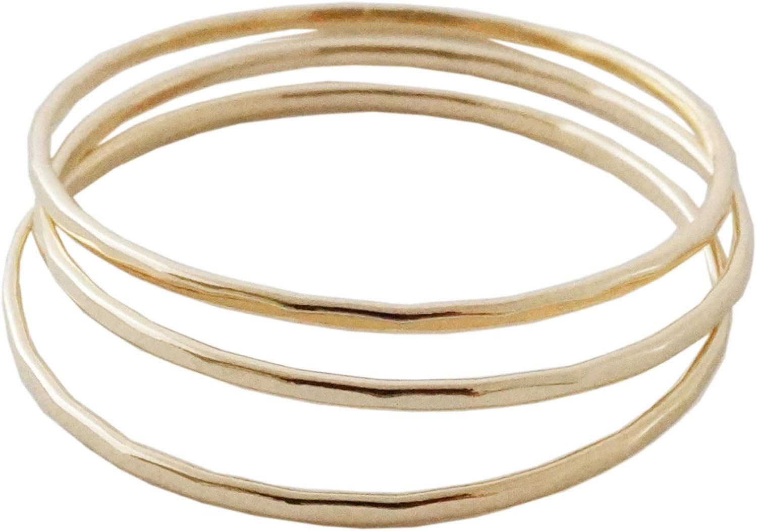 HONEYCAT Super Skinny Hammered or Smooth Stacking Rings Trio Set in Gold, Rose Gold, or Silver | Minimalist, Delicate Jewelry