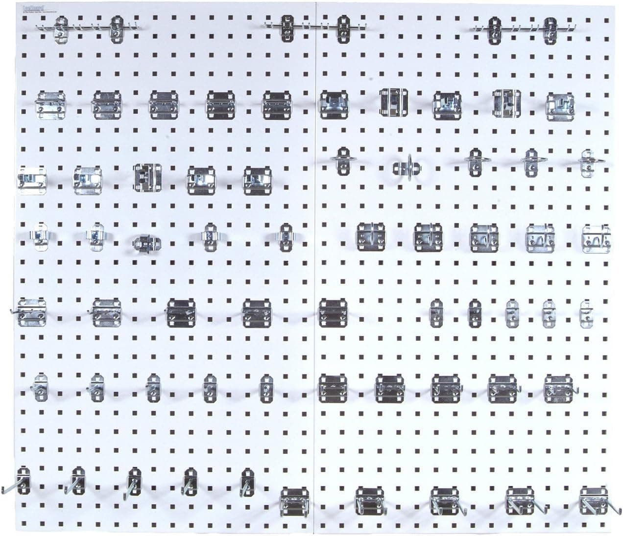 Triton Products LB2-Kit Two LocBoard Square Hole Pegboards 24-Inch W by 42-1/2-Inch H by 9/16-Inch D White Epoxy 18 Gauge Steel with 63-PieceLocHook Assortment