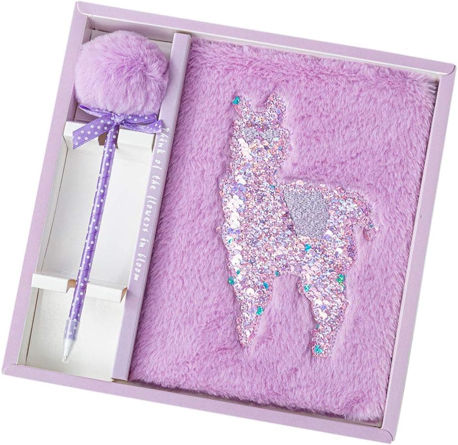 Fuhgkg Alpaca Plush Notebook Secret Llama Diary Gift for Girls Writing Journal with Matching Purple Pen Set(Purple)