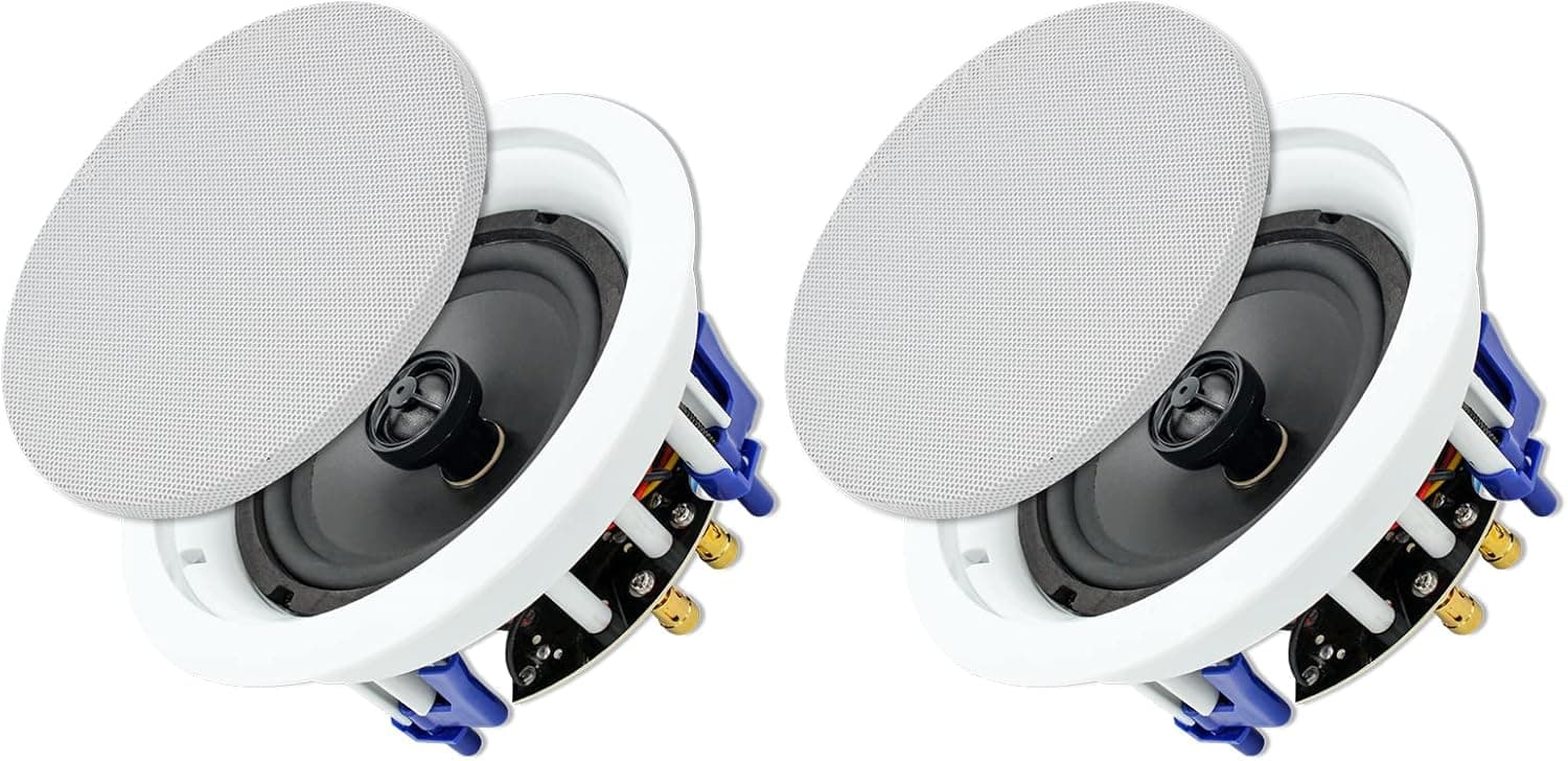 Herdio Ceiling Speakers 6.5 Inch, 320W 2-Way Round Flush Mount Speakers, Premium Stereo Sound, Easy to Install, Perfect for Home Theater Living Room Bathroom Office, (White, Pair)