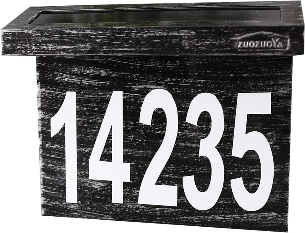Solar House Numbers Light - Aluminum Address Sign for House or Yard - 6 LED Light up House Numbers at Night - Waterproof Metal Plaque Outdoor Lights