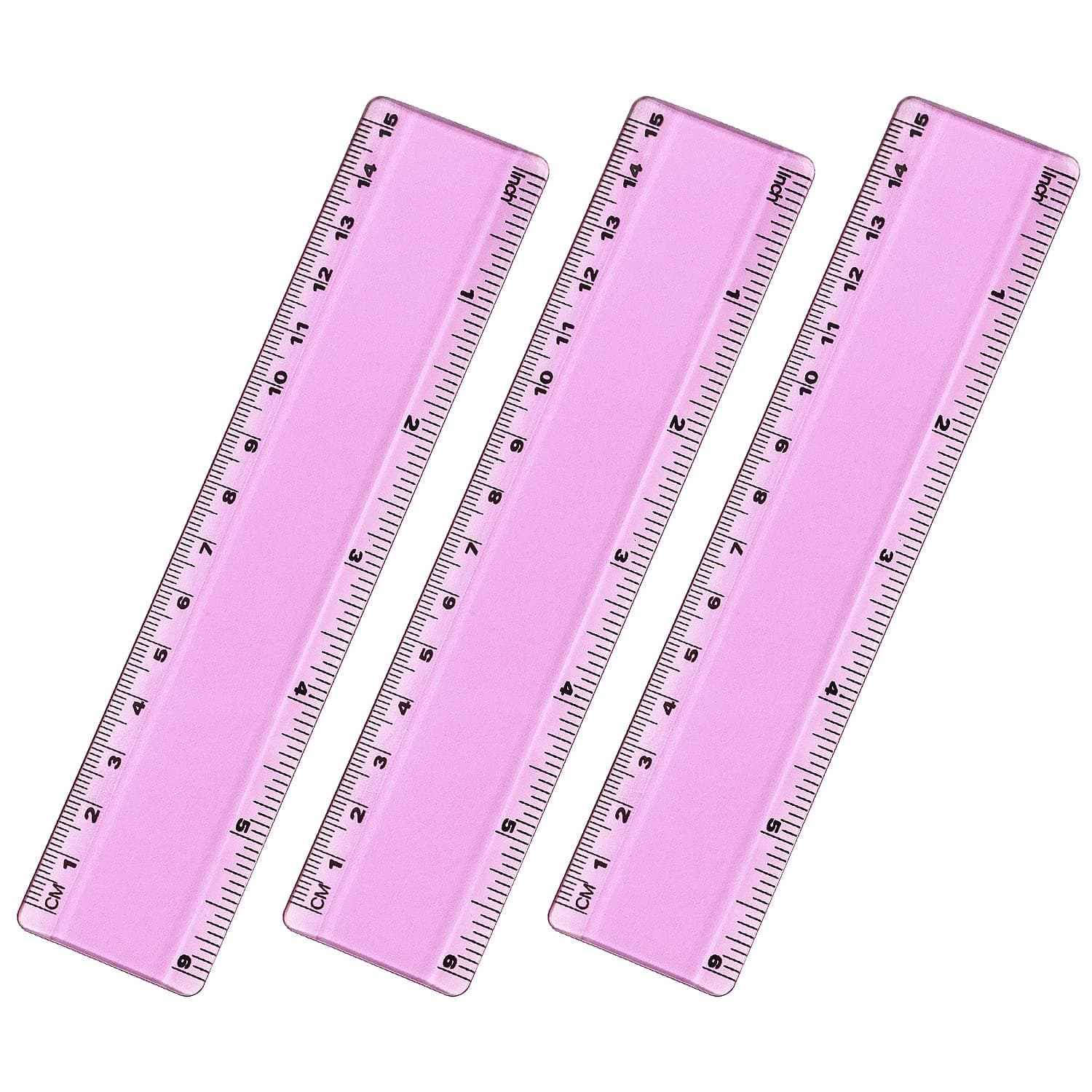 Color Plastic Ruler Straight Ruler Measuring Tool 6 Inch Ruler Set Rulers Bulk 3 Pack(Pink)