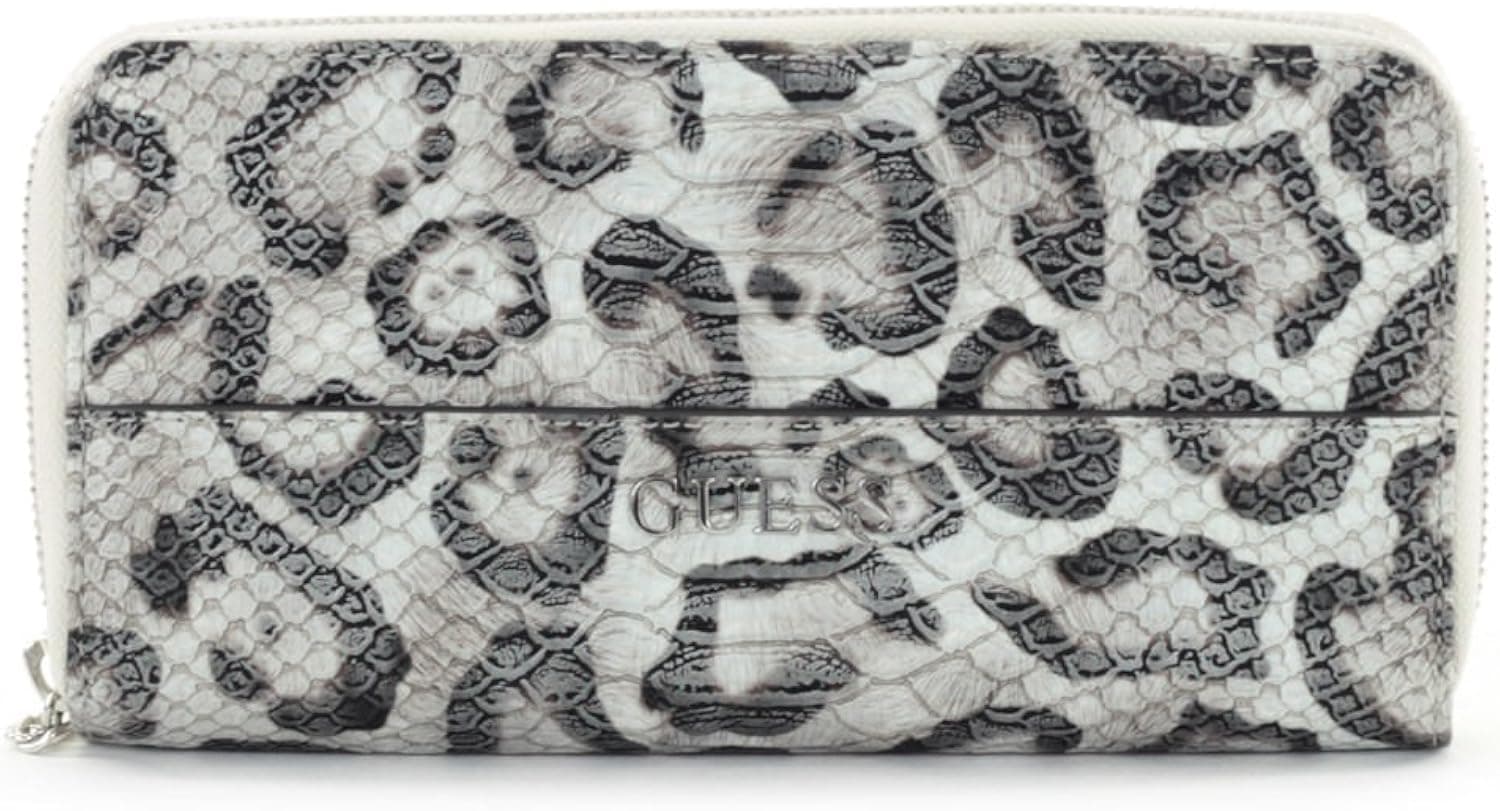 GUESS Women's Doheny Large Zip Around Snow Leopard Clutch