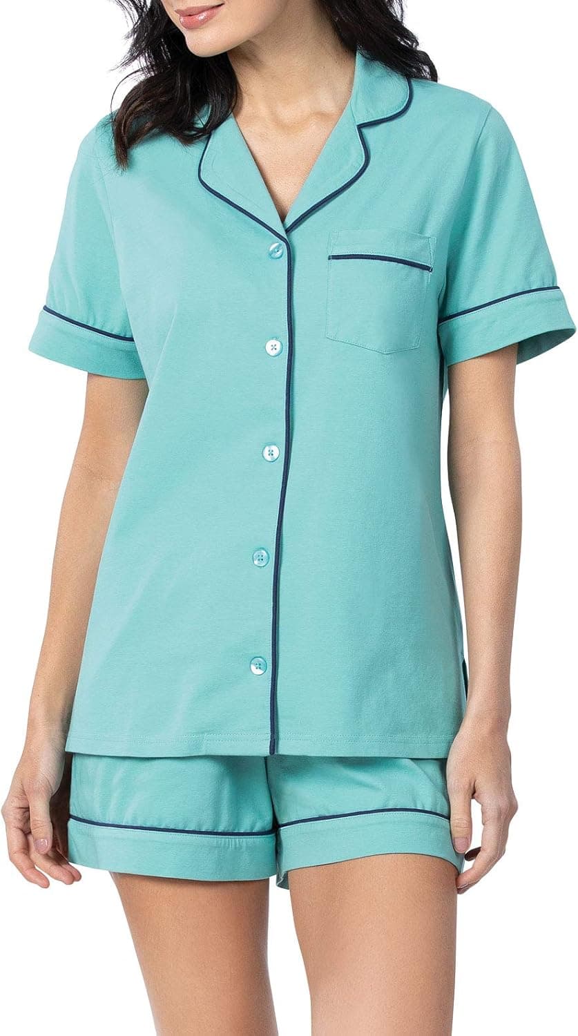 PajamaGram Womens Pajamas Short Sets - Cotton Pajamas for Women Turquoise XL 18