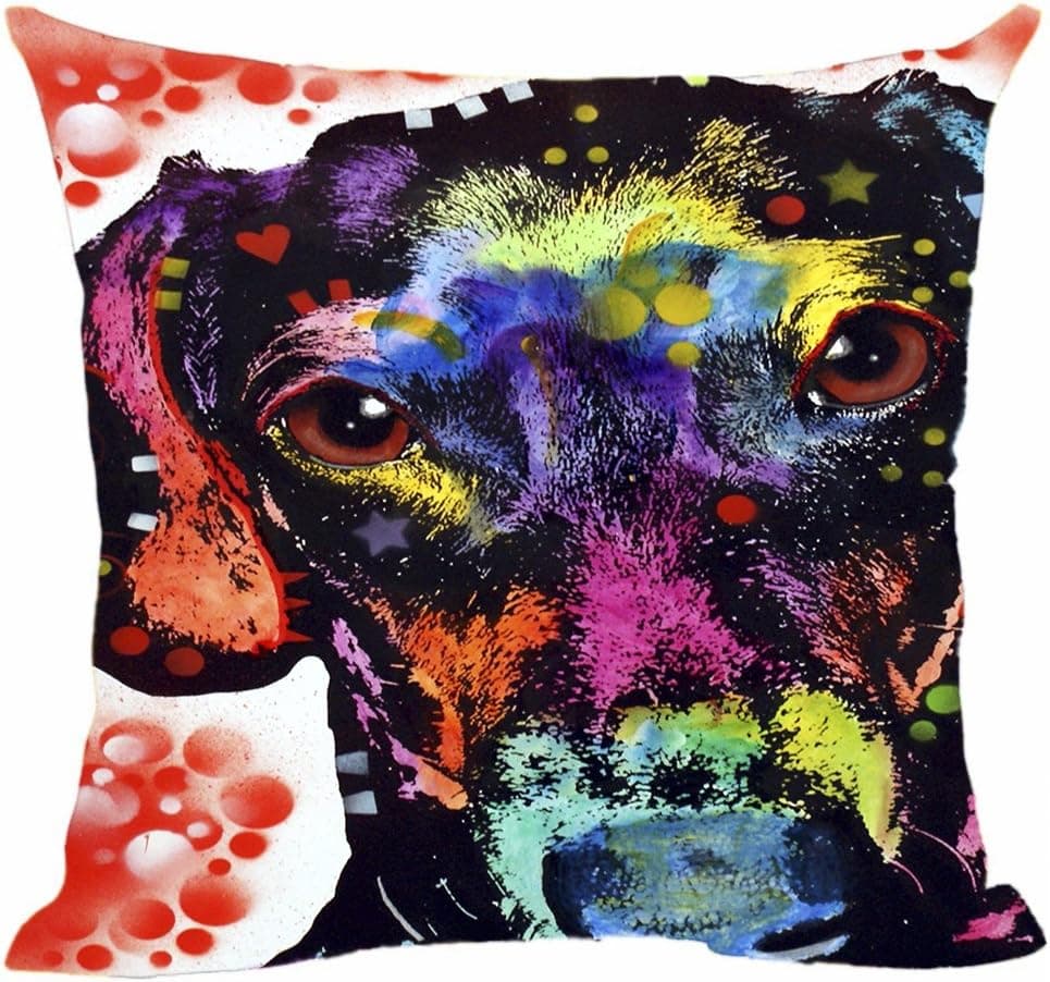 CafeTime Lovely Dachshund Pillow Covers Rainbow Color Throw Pillow Case Square Decorative Pillowcases Colorful Dog for Sofa Couch Seat 18"x18"Inch