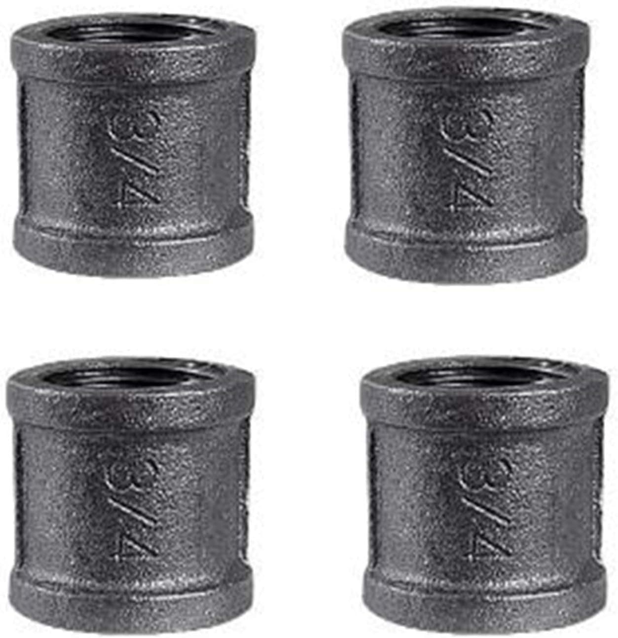 Lucas shops Black Malleable Iron Cast Pipe Fitting Coupling, Black Pipe Coupling for Steam-punk Vintage Shelf Bracket DIY Plumbing Pipe Decor Furniture (4PCS, 3/4")