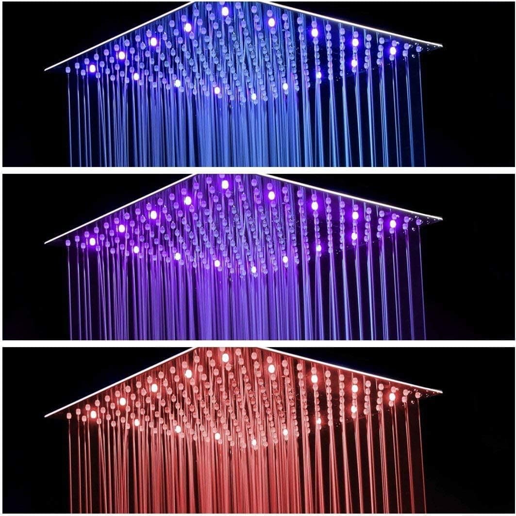 FUZ Brushed Nickel 12 Inch LED Rainfall Shower Head Square Ultra-thin Stainless Steel Rain Shower Anti-Lime Nozzles Shower Head Silicone Nozzle Easy to Clean and Install