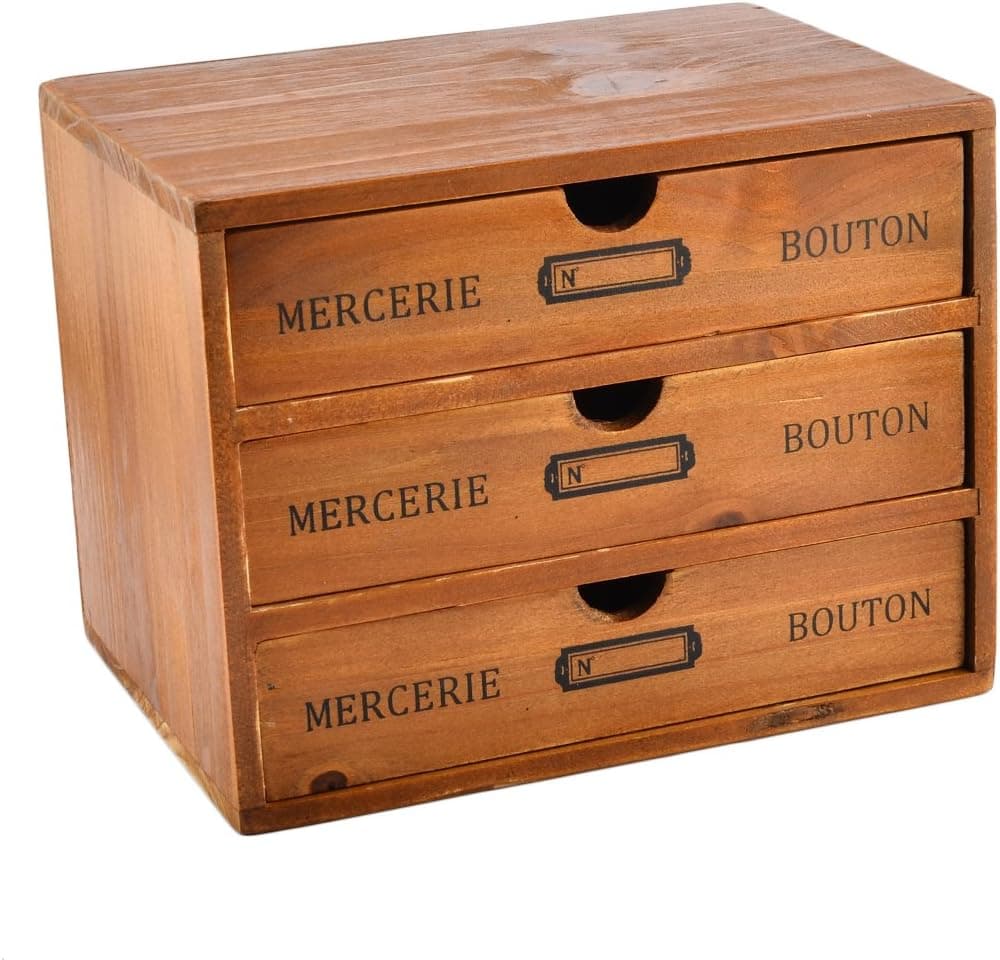 Storage Chest Box,Hmane New Zealand Pine Wooden Storage Chest Box for Office Desktop Organizer(3-Drawer)