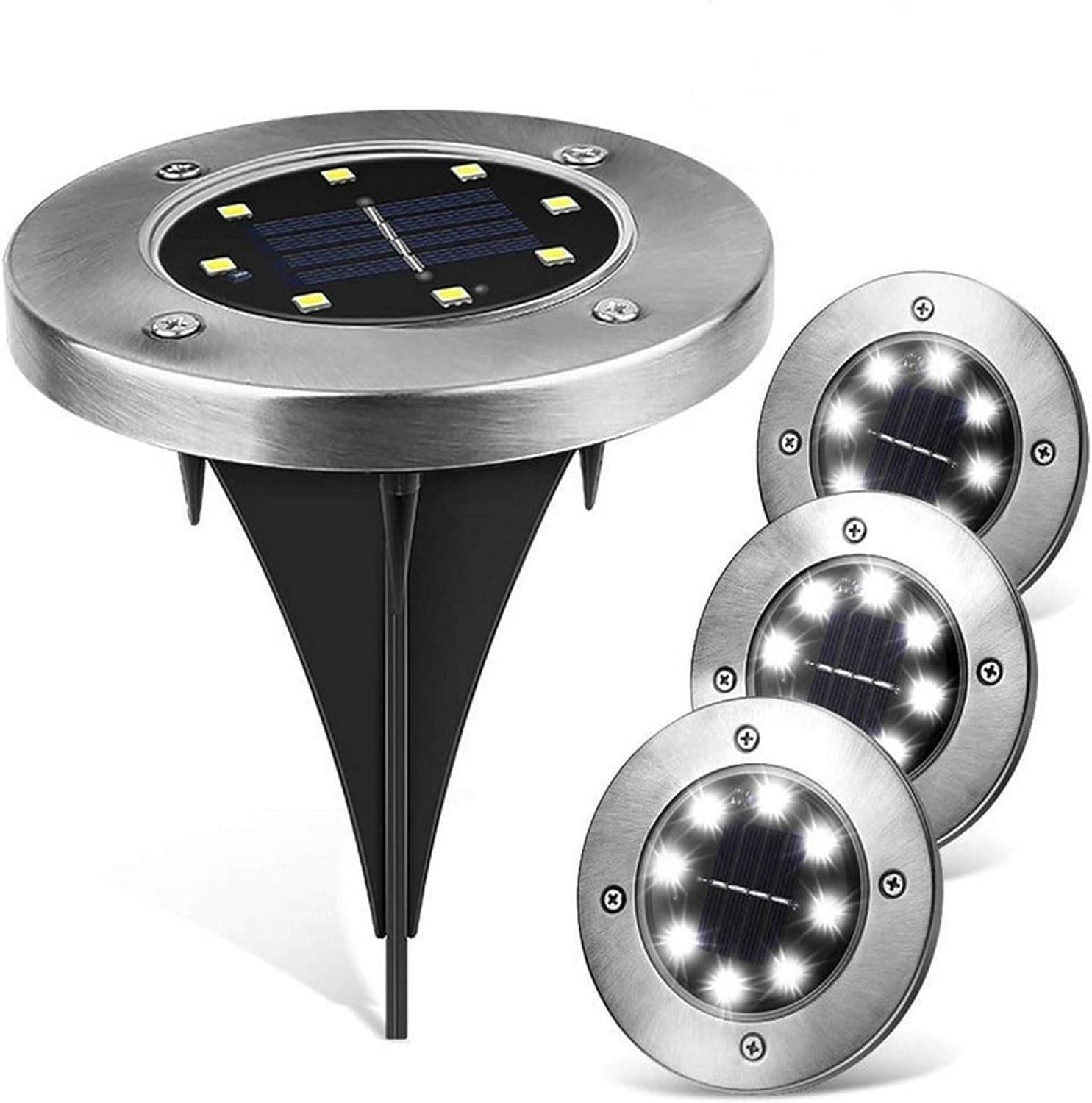 SLK GREEN New Upgraded 8 LED Solar Power In-ground Light Disk Light Path Light Waterproof Outdoor for House/Landscape Garden/Yard/Garage/Patio Light Cool/Bright White Light (4 Pack Included)