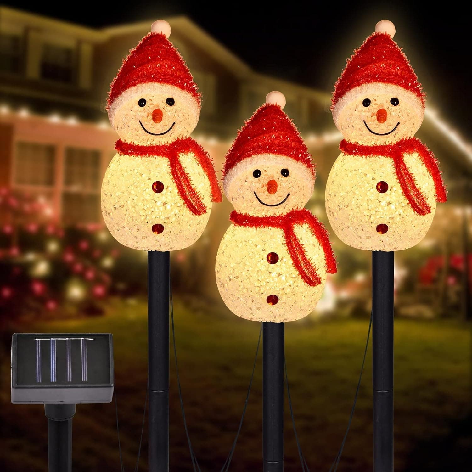 LIGHTSHINE Snowman Shape Solar Christmas Decorations, Solar Landscape Pathway Christmas Stakes Lights, Outdoor Christmas Lights Decor for Yard, Patio, Porch