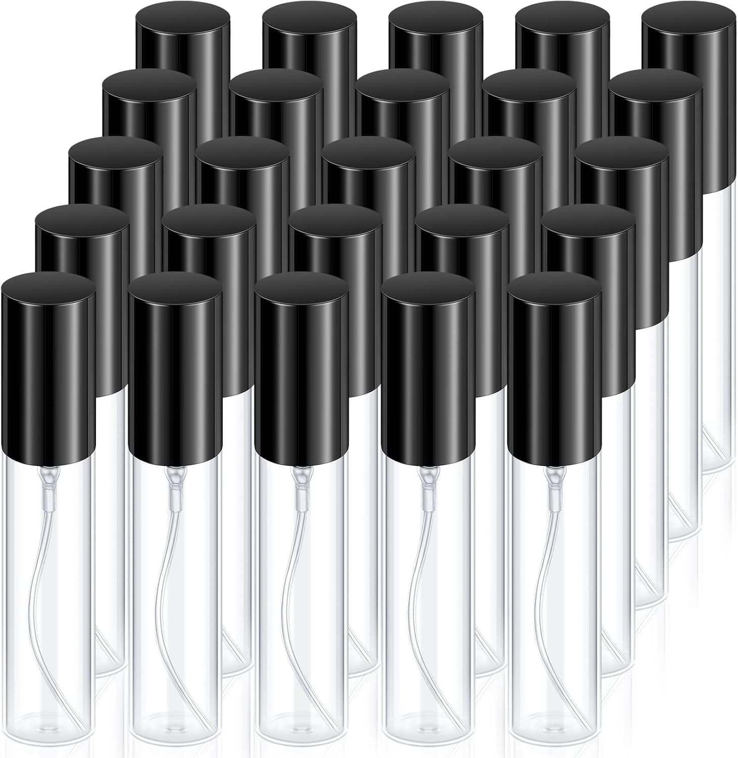 Yinder 25 Pcs Travel Perfume Atomizer Sprayer Refillable Empty Perfume Bottle for Perfume Mist Glass Spray Bottles Clear Portable Fragrance Bottle for Travel (Black, 10 ml)