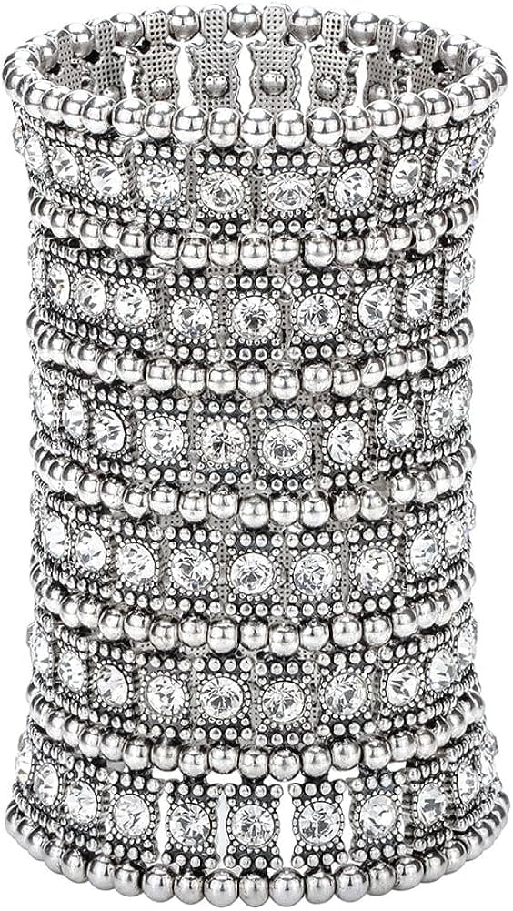 Szxc Jewelry Women's Multilayer Crystal Wide Stretch Cuff Bracelet 6 Row