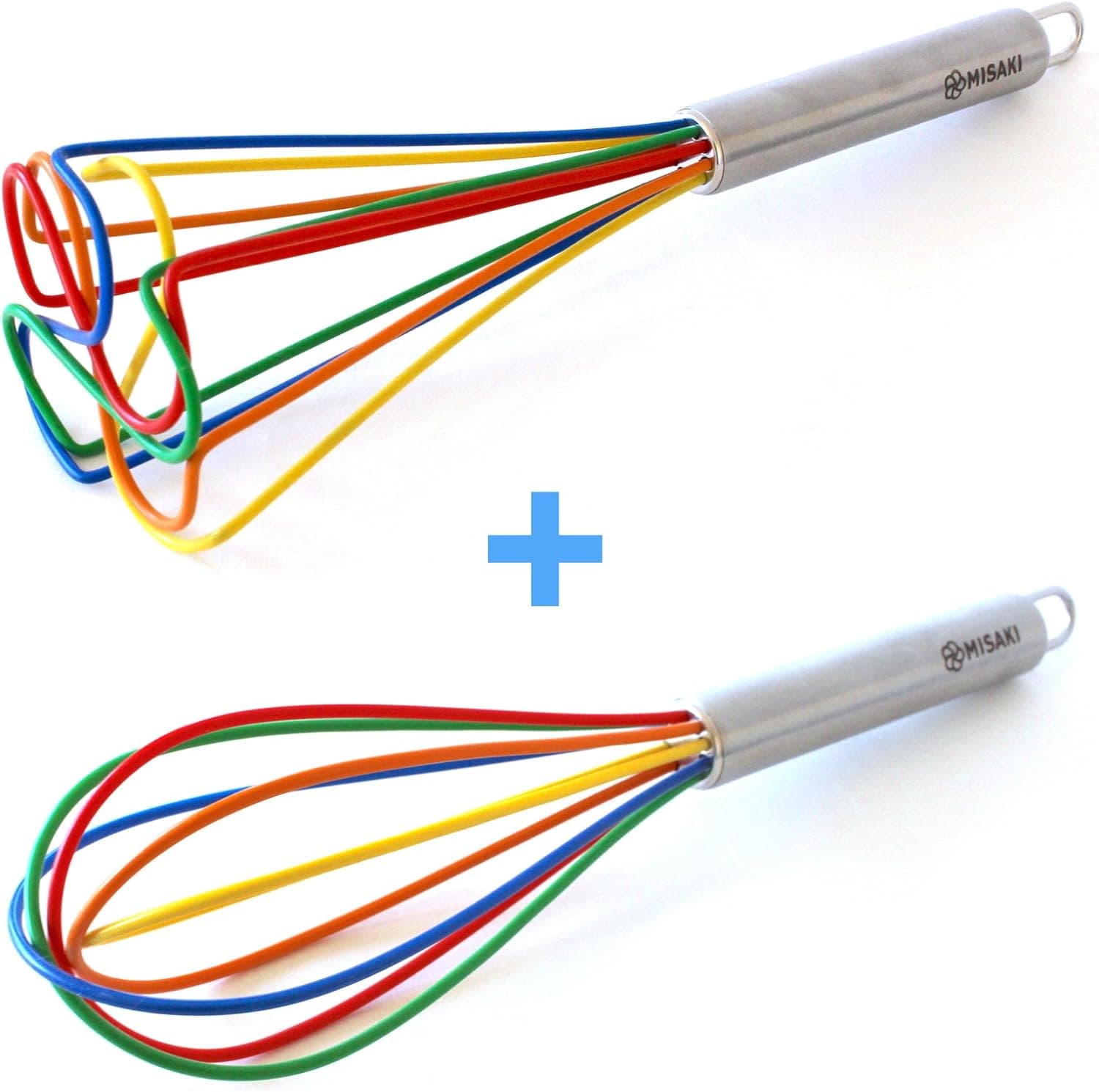Silicone Coated Tornado Egg Whisk Plus Bonus Balloon Whisk - 10 inch - Kitchen Utensil for Stirring and Mixing Sauces, Roux and Gravy with Stainless Steel Handle