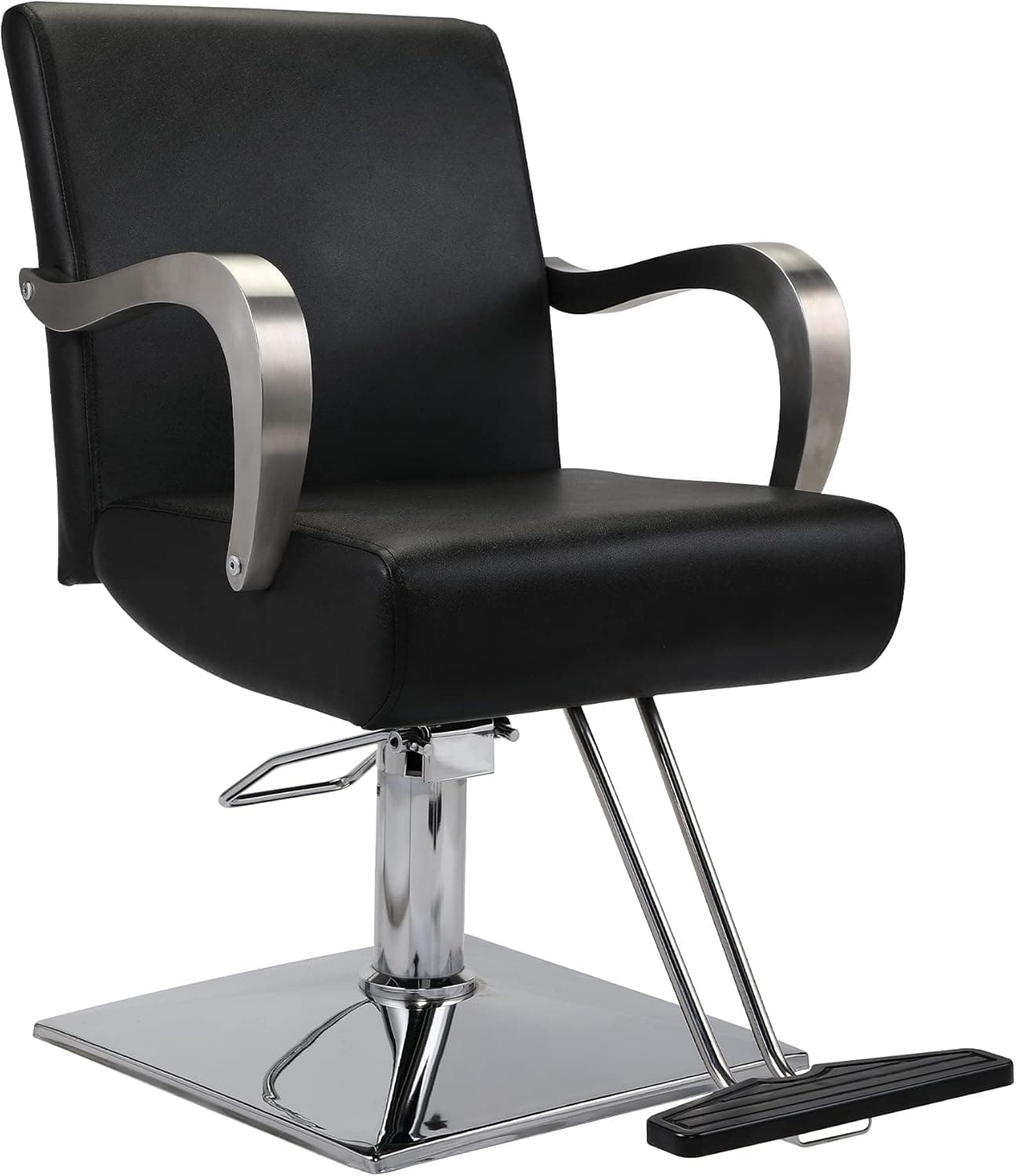 JAXPETY Hydraulic Barber Salon Chair for Hair Salon 360° Rolling Swivel Hair Styling Chair with Footrest and Silver Square Base, All Purpose Beauty Spa Equipment(Black)