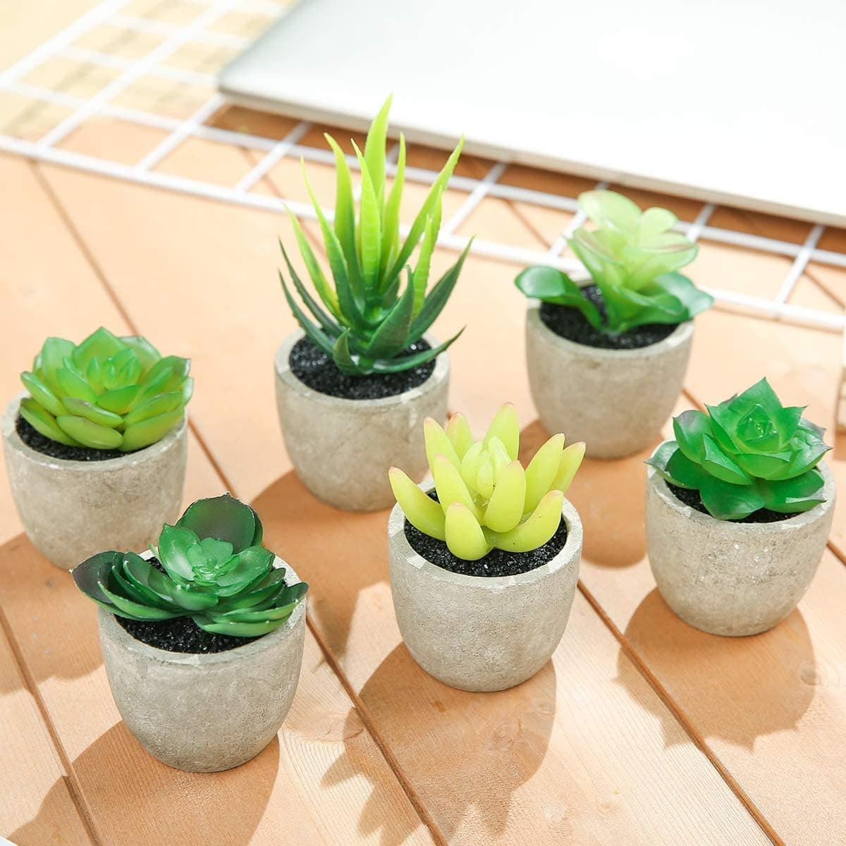 PDTO Decorative Artificial Succulent Plants Potted, Mini Artificial Succulent Plants Potted Faux Cactus Aloe for Office Wedding Home Shelves Decoration Ultra Realistic Design, Set of 6