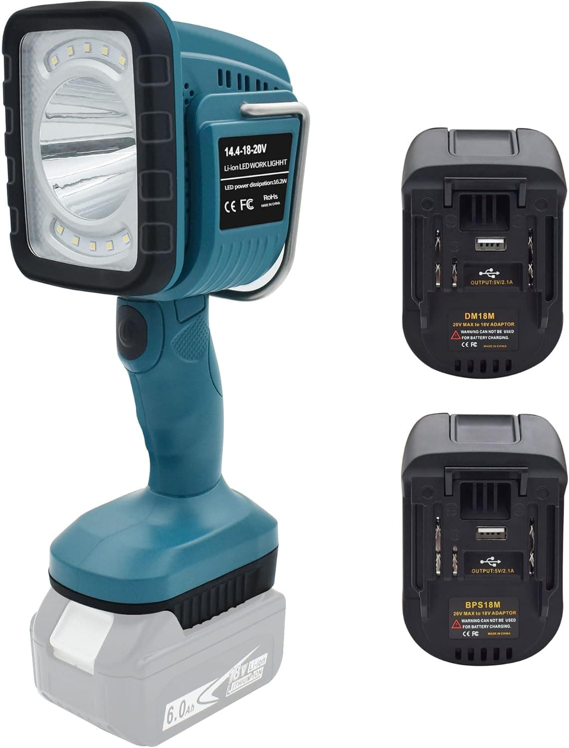 CHAUNVEN Flashlight for Makita 18V Tools for Makita Light, 16.2W Flashlight Spotlight Jobsite Light Cordless LED Work Light Powered by Makita 18V Battery and a Variety of Batteries with Two Adapters